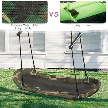 Saucer Tree Swing Surf Kids Outdoor Adjustable Oval Platform Set with Handle-Army Green - Camouflage - Swing & Playsets
