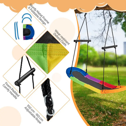 Saucer Tree Swing Surf Kids Outdoor Adjustable Oval Platform Set with Handle-Multicolor - Multicolor - Swing & Playsets