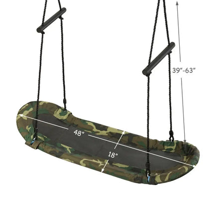 Saucer Tree Swing Surf Kids Outdoor Adjustable Oval Platform Set with Handle-Army Green - Camouflage - Swing & Playsets