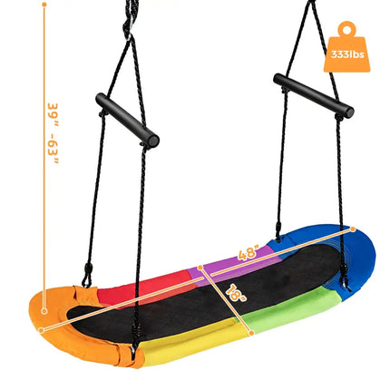 Saucer Tree Swing Surf Kids Outdoor Adjustable Oval Platform Set with Handle-Multicolor - Multicolor - Swing & Playsets