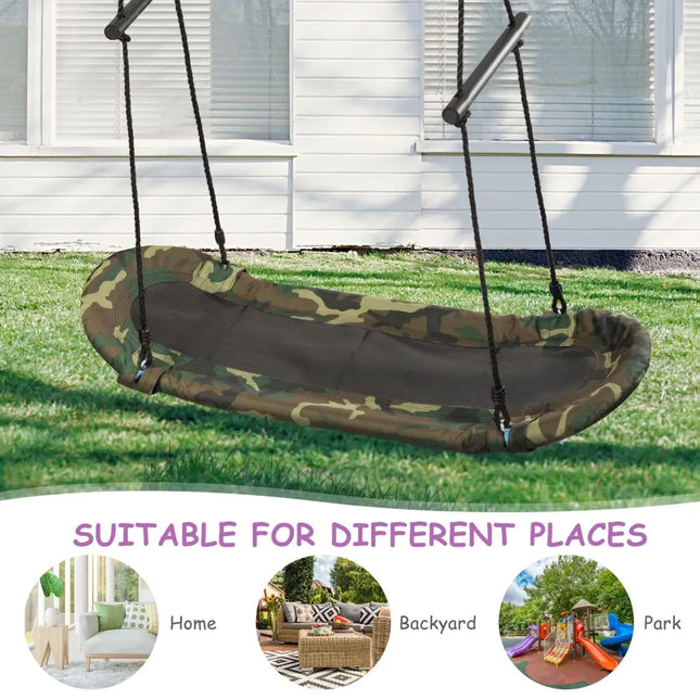 Saucer Tree Swing Surf Kids Outdoor Adjustable Oval Platform Set with Handle-Army Green - Camouflage - Swing & Playsets