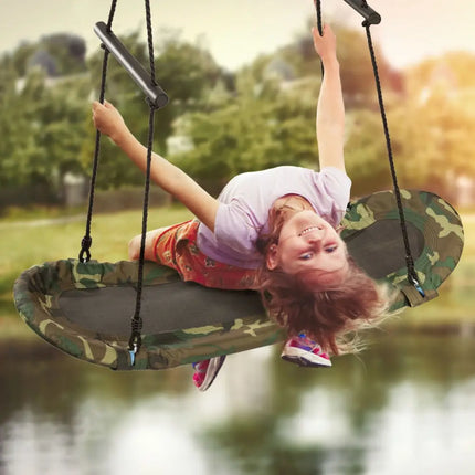 Saucer Tree Swing Surf Kids Outdoor Adjustable Oval Platform Set with Handle-Army Green - Camouflage - Swing & Playsets