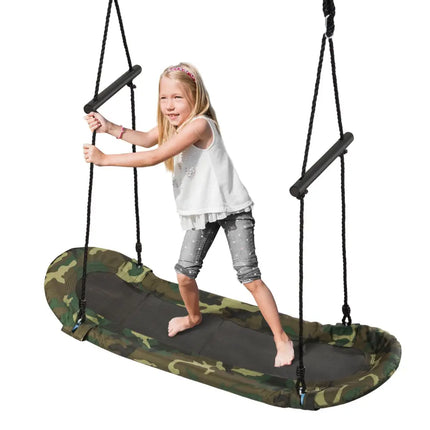 Saucer Tree Swing Surf Kids Outdoor Adjustable Oval Platform Set with Handle-Army Green - Camouflage - Swing & Playsets