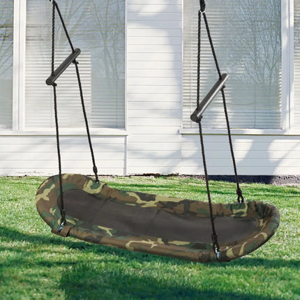 Saucer Tree Swing Surf Kids Outdoor Adjustable Oval Platform Set with Handle-Army Green - Camouflage - Swing & Playsets