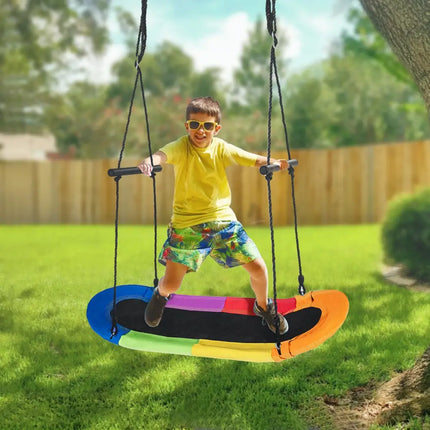 Saucer Tree Swing Surf Kids Outdoor Adjustable Oval Platform Set with Handle-Multicolor - Multicolor - Swing & Playsets