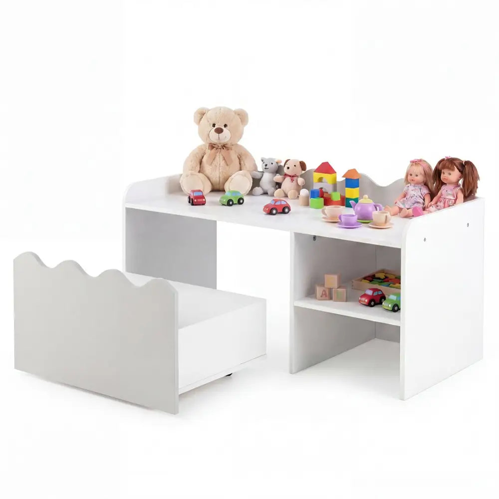 Scalloped Kids Bookshelf and Toy Storage Organizer for Playroom-Gray - Gray - Kids Storage