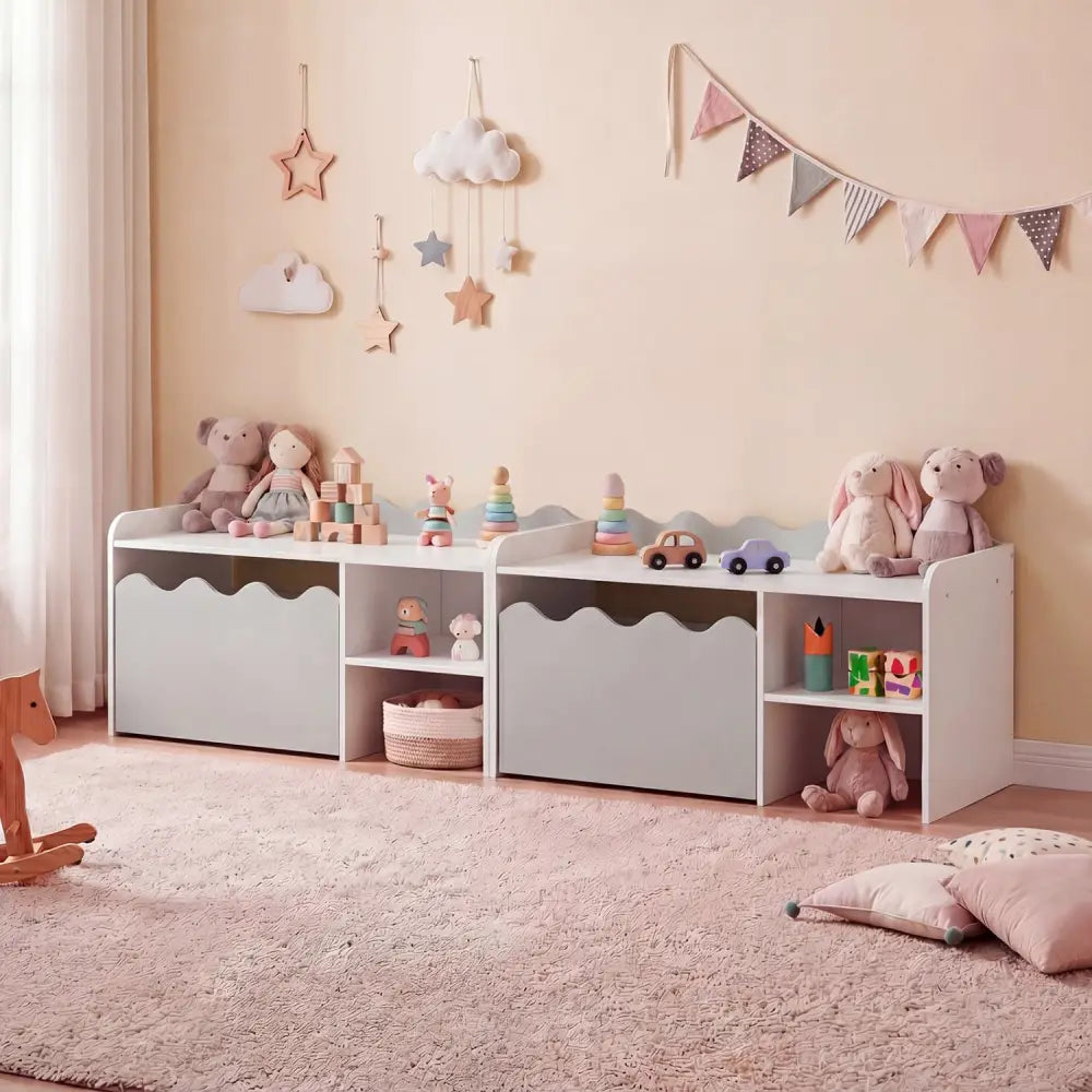 Scalloped Kids Bookshelf and Toy Storage Organizer for Playroom-Gray - Gray - Kids Storage