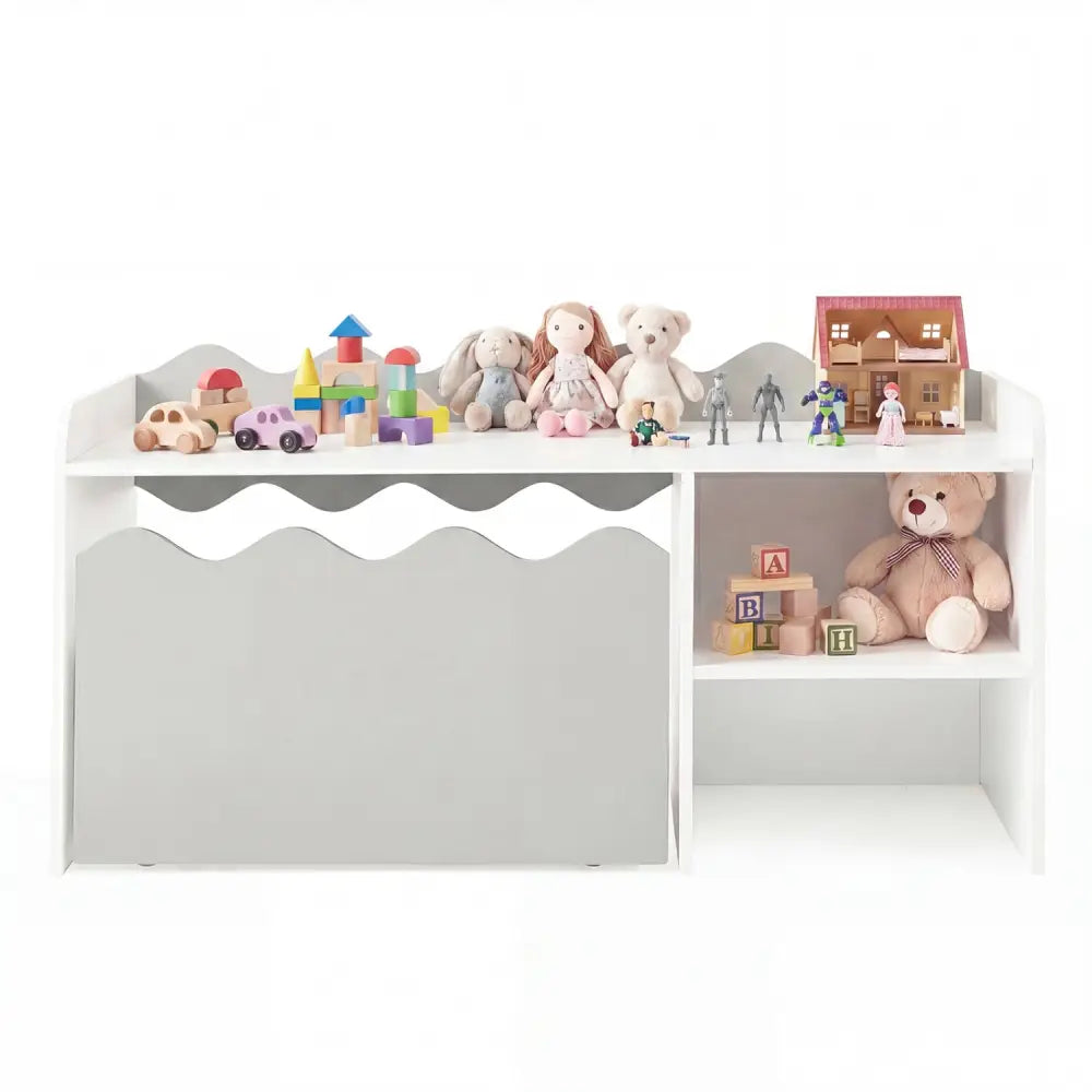 Scalloped Kids Bookshelf and Toy Storage Organizer for Playroom-Gray - Gray - Kids Storage