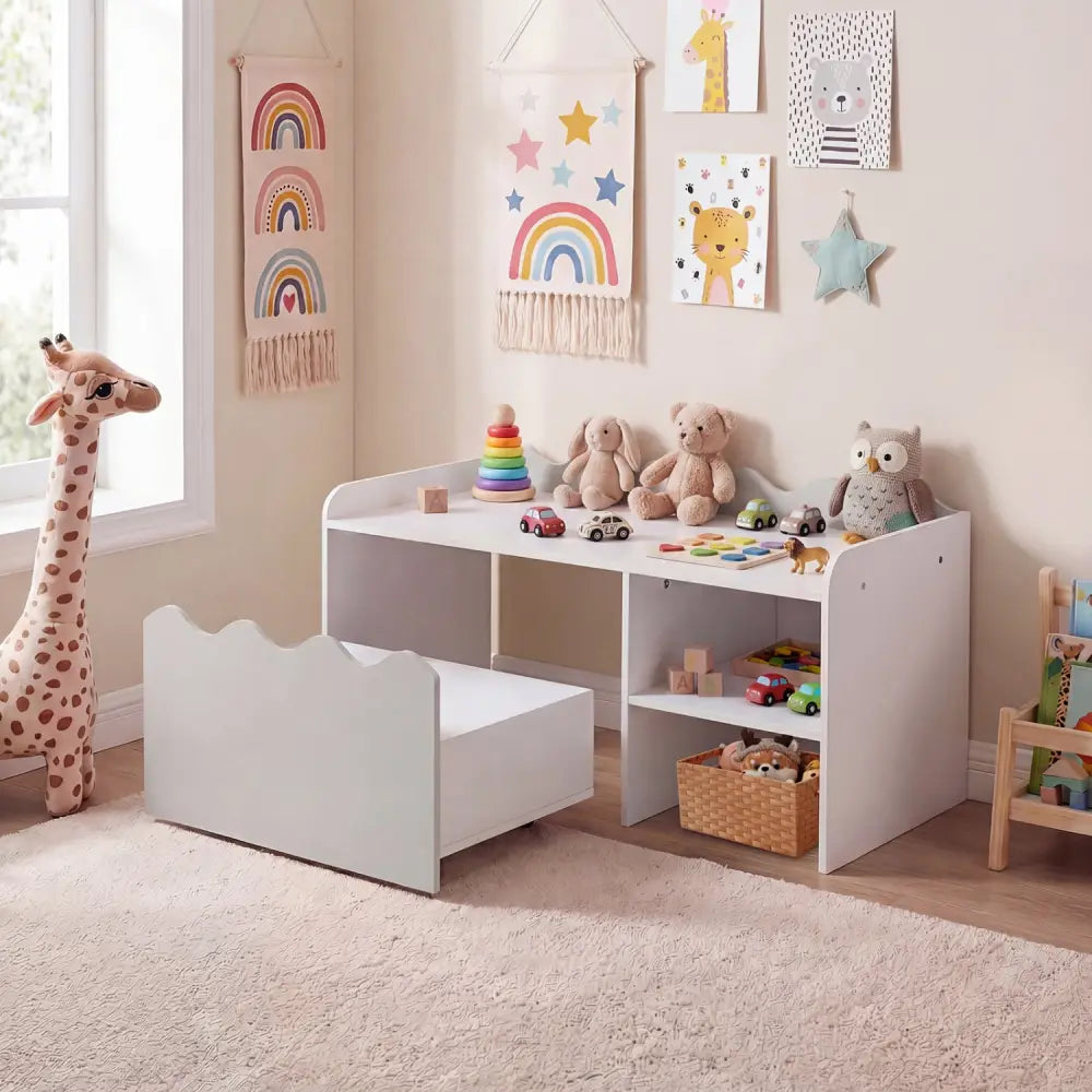 Scalloped Kids Bookshelf and Toy Storage Organizer for Playroom-Gray - Gray - Kids Storage