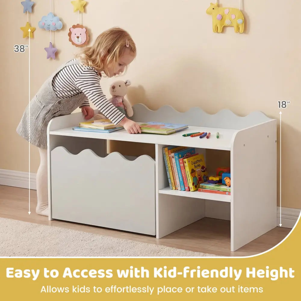 Scalloped Kids Bookshelf and Toy Storage Organizer for Playroom-Gray - Gray - Kids Storage