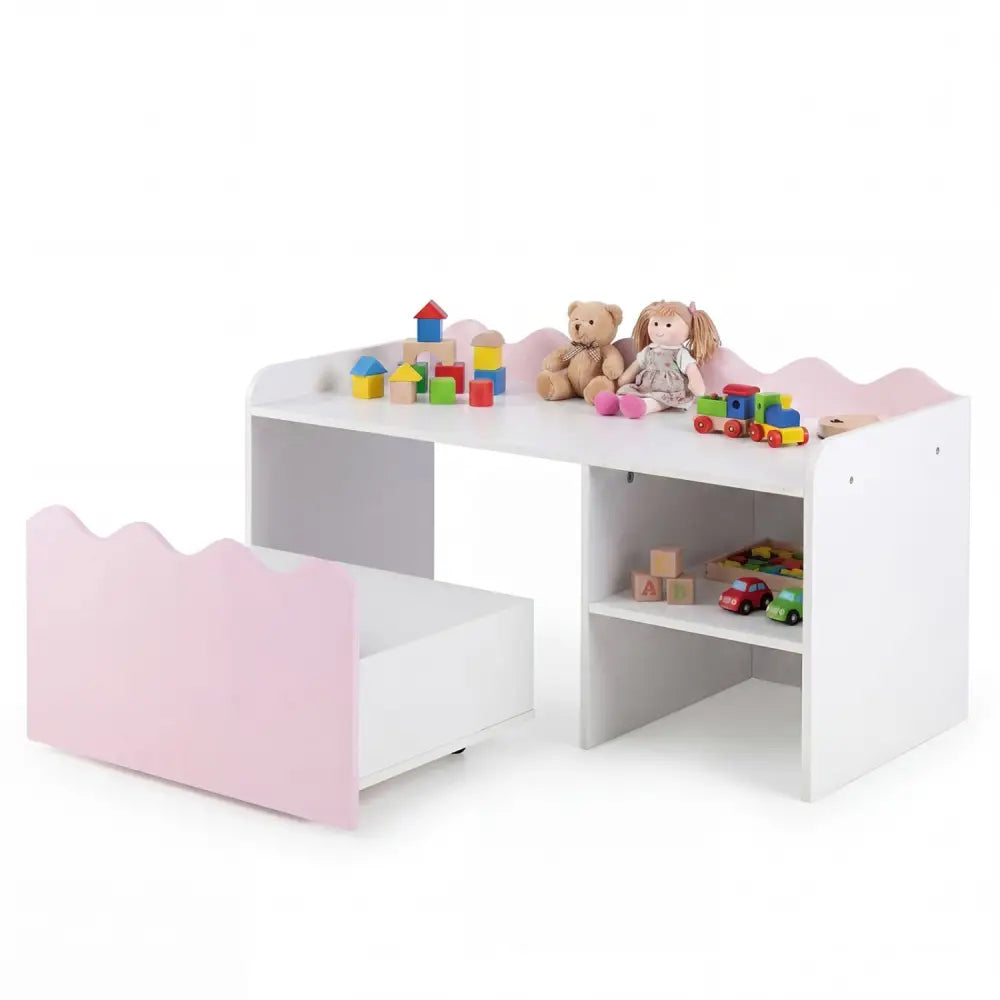 Scalloped Kids Bookshelf and Toy Storage Organizer for Playroom-Pink - Pink - Kids Storage