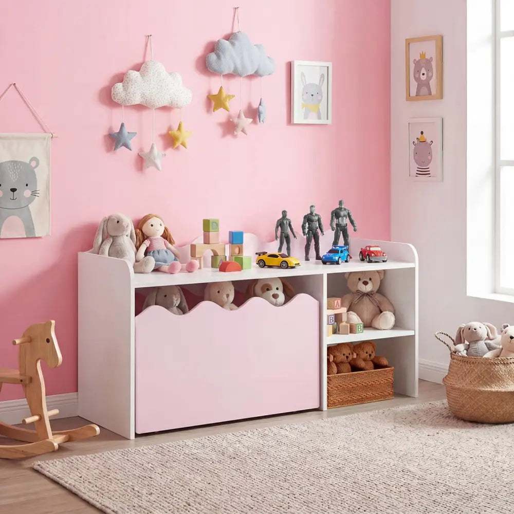 Scalloped Kids Bookshelf and Toy Storage Organizer for Playroom-Pink - Pink - Kids Storage