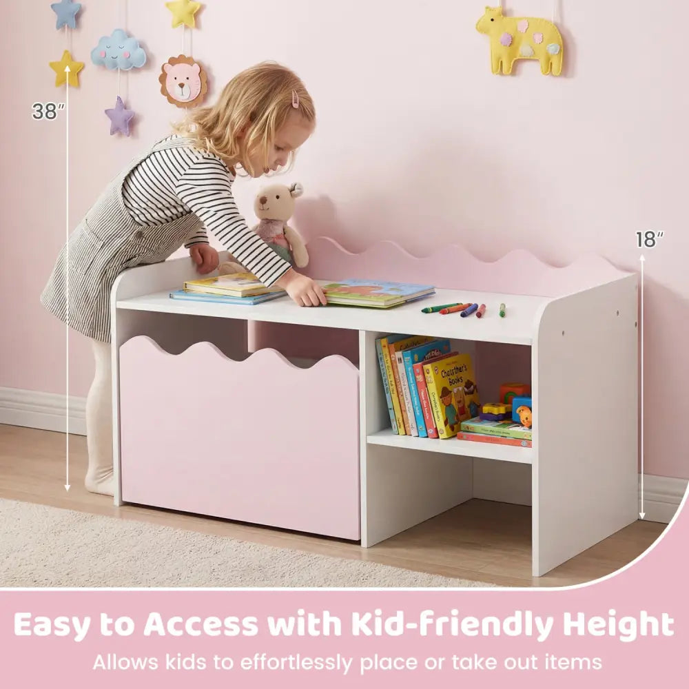 Scalloped Kids Bookshelf and Toy Storage Organizer for Playroom-Pink - Pink - Kids Storage