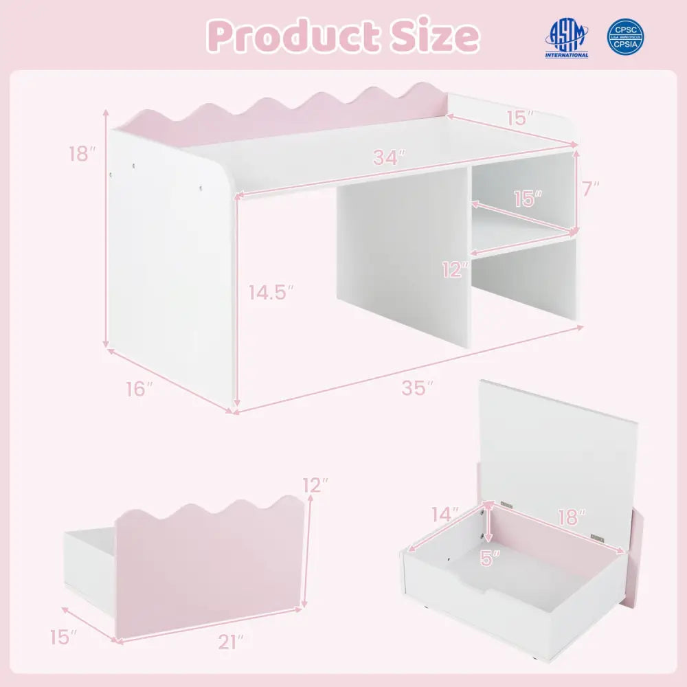 Scalloped Kids Bookshelf and Toy Storage Organizer for Playroom-Pink - Pink - Kids Storage