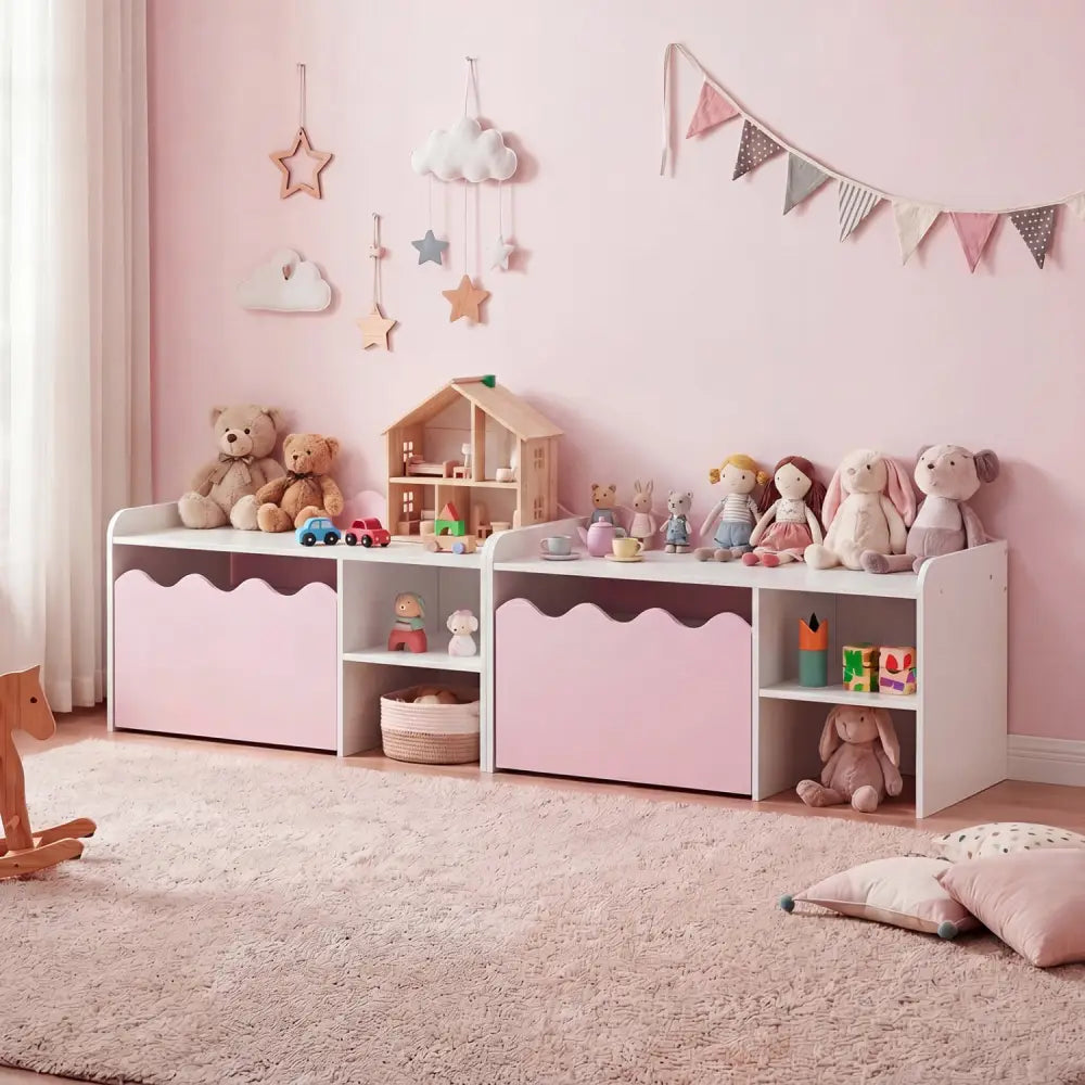 Scalloped Kids Bookshelf and Toy Storage Organizer for Playroom-Pink - Pink - Kids Storage