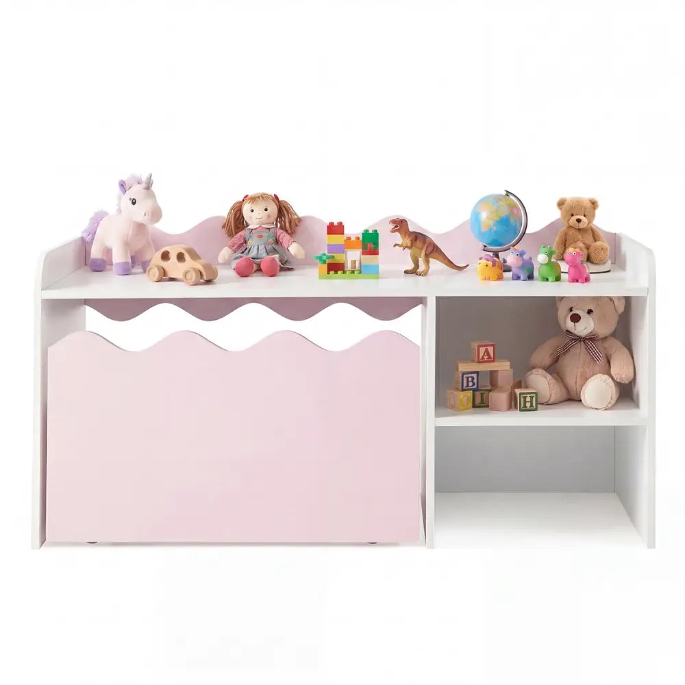 Scalloped Kids Bookshelf and Toy Storage Organizer for Playroom-Pink - Pink - Kids Storage