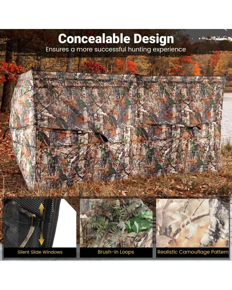 See-Through Hunting Blind Panel with Dog Door Pop up Waterflow Blind for 1-3 People - Camouflage - Tents