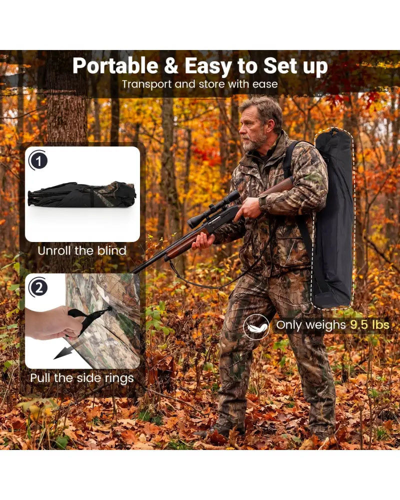 See-Through Hunting Blind Panel with Dog Door Pop up Waterflow Blind for 1-3 People - Camouflage - Tents