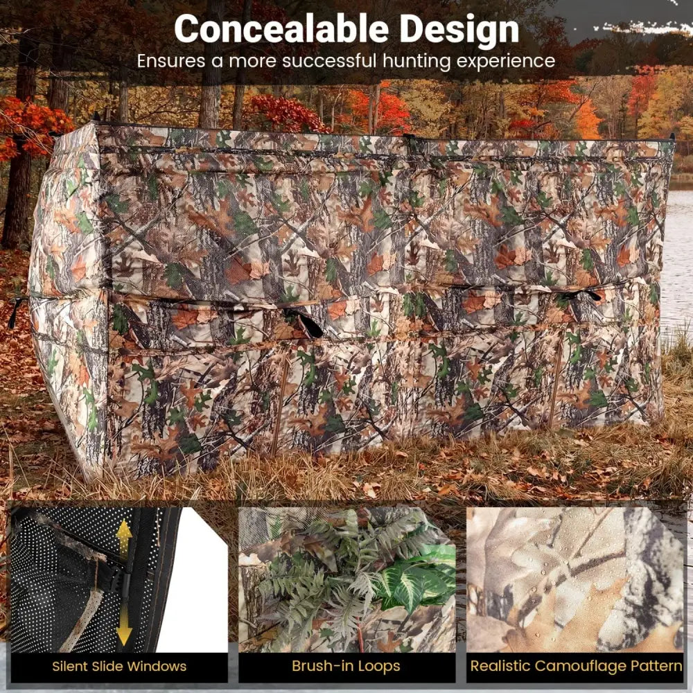See-Through Hunting Blind Panel with Dog Door Pop up Waterflow Blind for 1-3 People - Camouflage - Tents