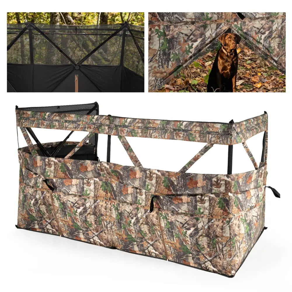 See-Through Hunting Blind Panel with Dog Door Pop up Waterflow Blind for 1-3 People - Camouflage - Tents