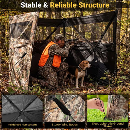 See-Through Hunting Blind Panel with Dog Door Pop up Waterflow Blind for 1-3 People - Camouflage - Tents