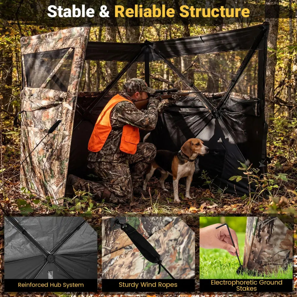 See-Through Hunting Blind Panel with Dog Door Pop up Waterflow Blind for 1-3 People - Camouflage - Tents