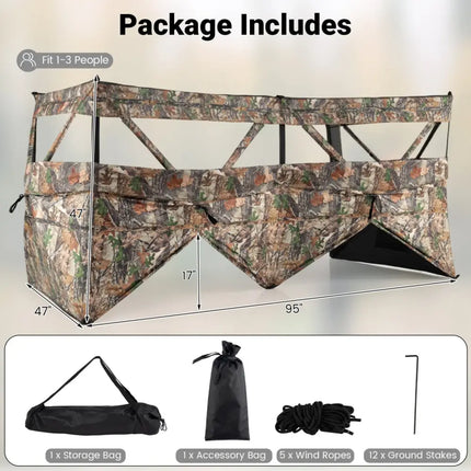 See-Through Hunting Blind Panel with Dog Door Pop up Waterflow Blind for 1-3 People - Camouflage - Tents