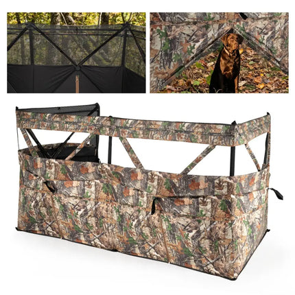 See-Through Hunting Blind Panel with Dog Door Pop up Waterflow Blind for 1-3 People - Camouflage - Tents