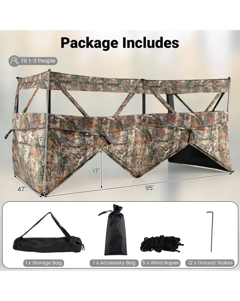 See-Through Hunting Blind Panel with Dog Door Pop up Waterflow Blind for 1-3 People - Camouflage - Tents