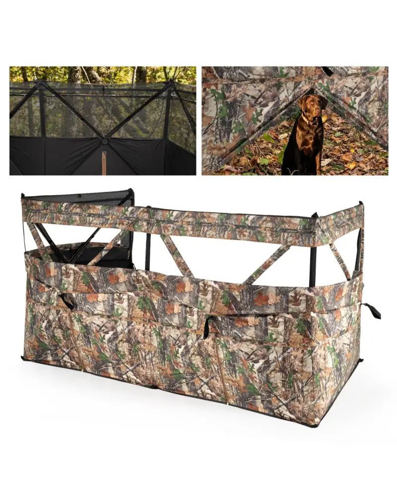 See-Through Hunting Blind Panel with Dog Door Pop up Waterflow Blind for 1-3 People - Camouflage - Tents