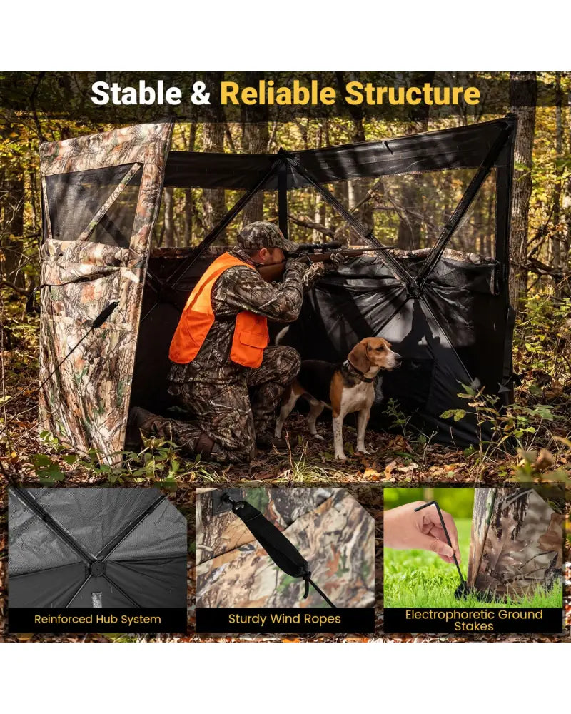 See-Through Hunting Blind Panel with Dog Door Pop up Waterflow Blind for 1-3 People - Camouflage - Tents