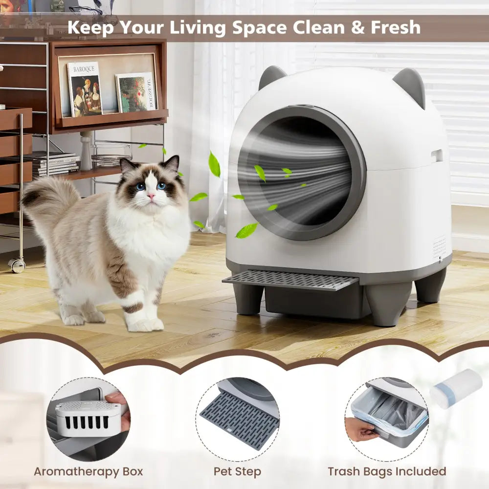 Self-Cleaning Litter Box for Multi-Cat & Senior Cats Home - White - Cat Supplies