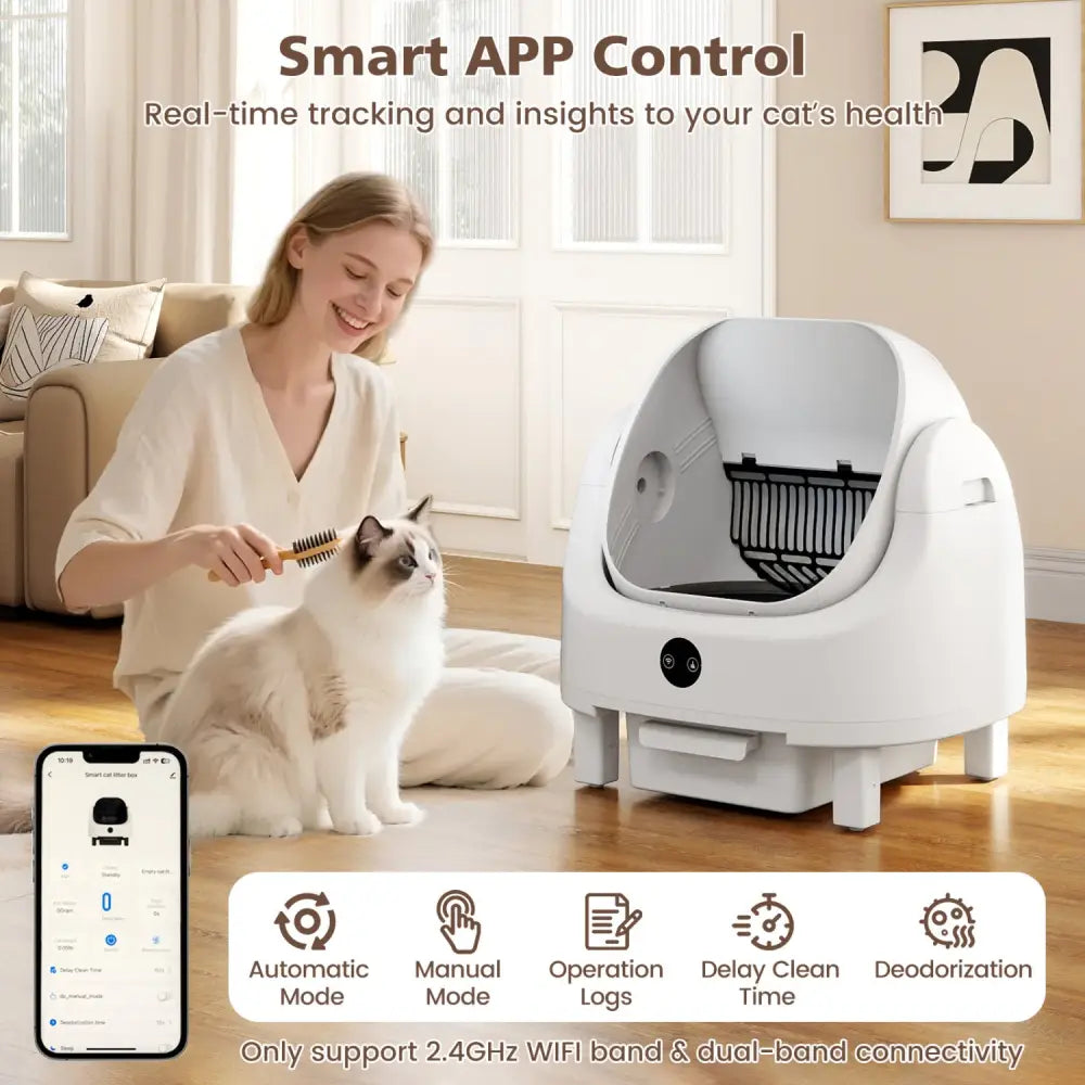 Self-Cleaning Open-Top Cat Litter Box with APP Control for Multi-Cat - Cat Houses