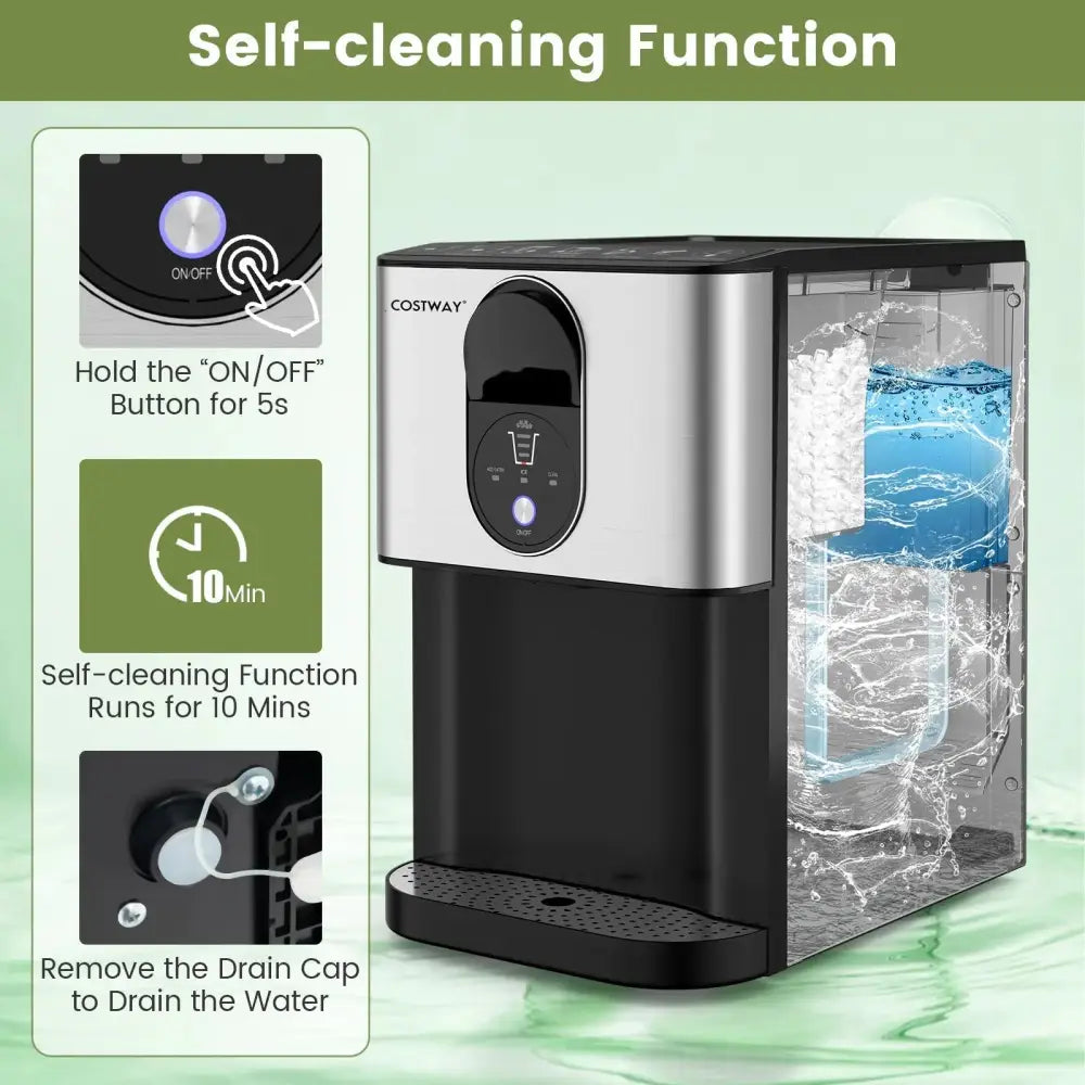Self Dispensing Nugget Ice Maker Countertop with Soft Chewable Pellet Ice Cubes-Silver Costway