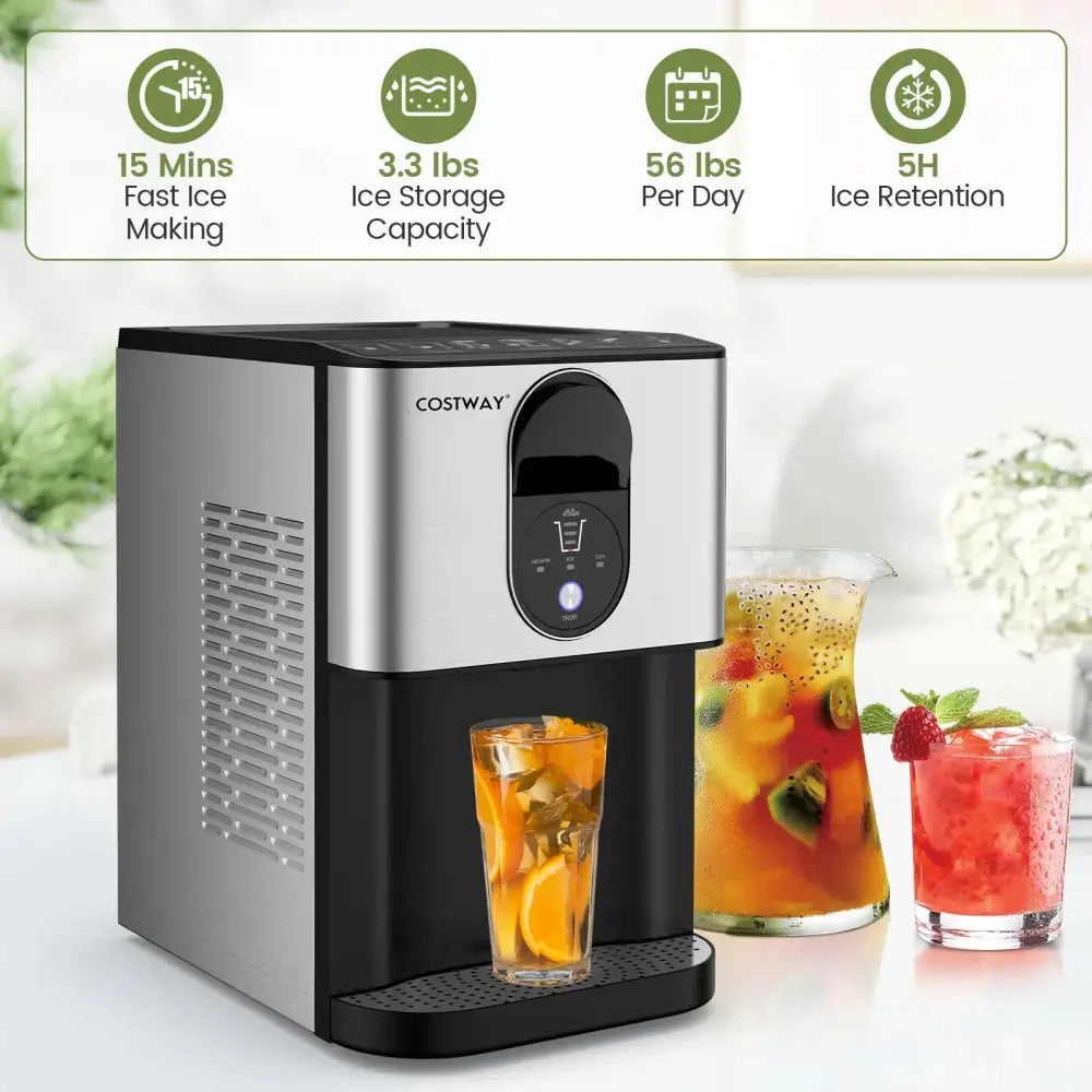 Self Dispensing Nugget Ice Maker Countertop with Soft Chewable Pellet Ice Cubes-Silver Costway