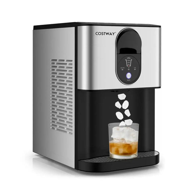 Self Dispensing Nugget Ice Maker Countertop with Soft Chewable Pellet Ice Cubes-Silver Costway