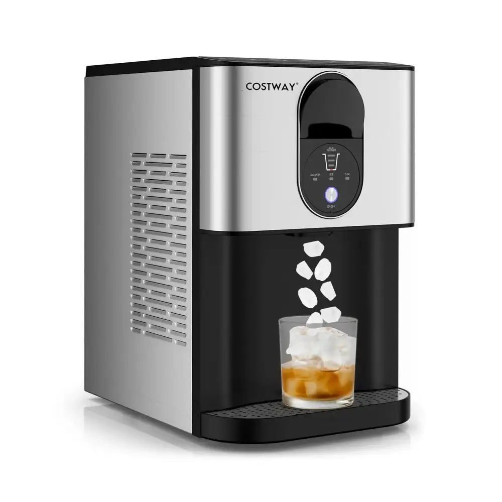 Self Dispensing Nugget Ice Maker Countertop with Soft Chewable Pellet Ice Cubes-Silver Costway