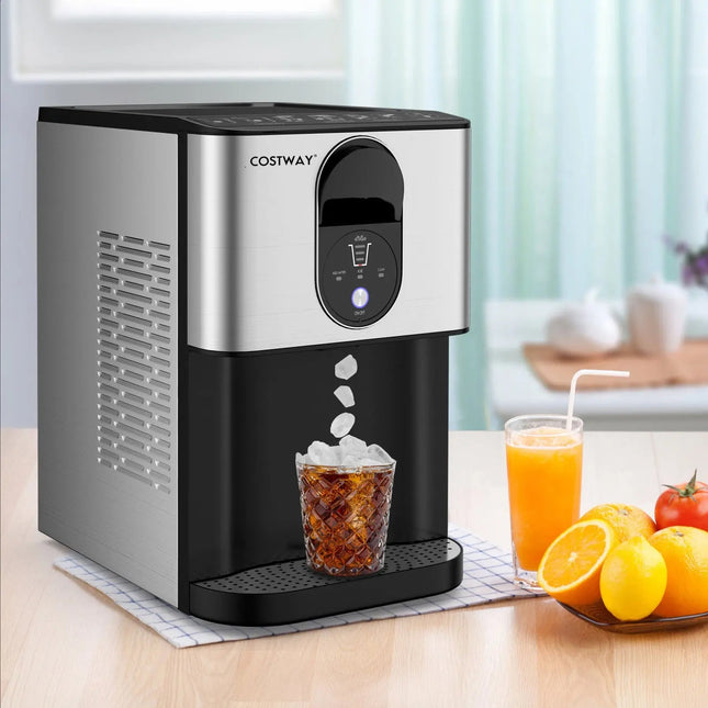 Self Dispensing Nugget Ice Maker Countertop with Soft Chewable Pellet Ice Cubes-Silver Costway