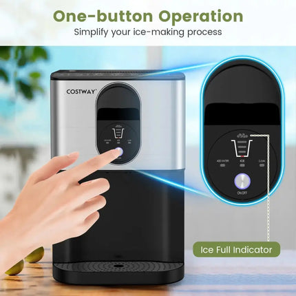 Self Dispensing Nugget Ice Maker Countertop with Soft Chewable Pellet Ice Cubes-Silver Costway