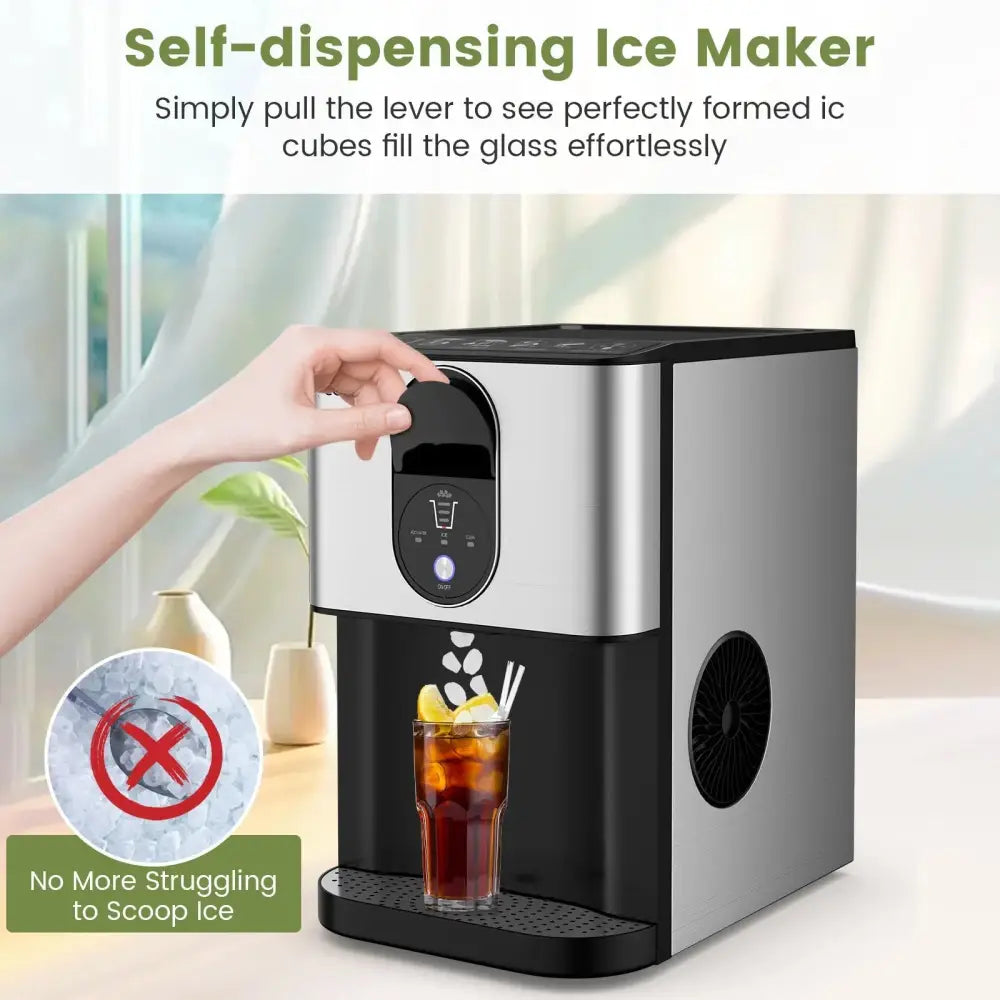 Self Dispensing Nugget Ice Maker Countertop with Soft Chewable Pellet Ice Cubes-Silver Costway