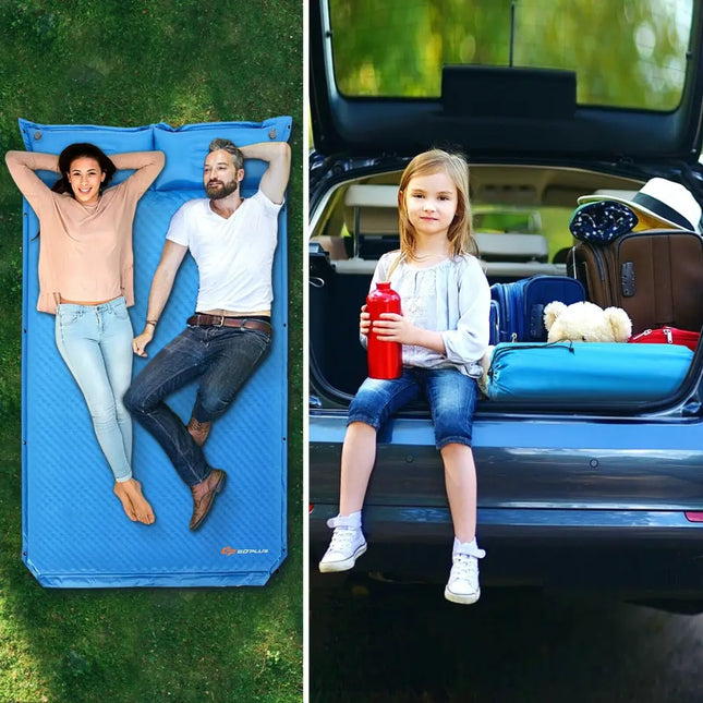 Self-Inflating Camping Outdoor Sleeping Mat with Pillows Bag - Blue - Air Mattresses & Sleeping Bags