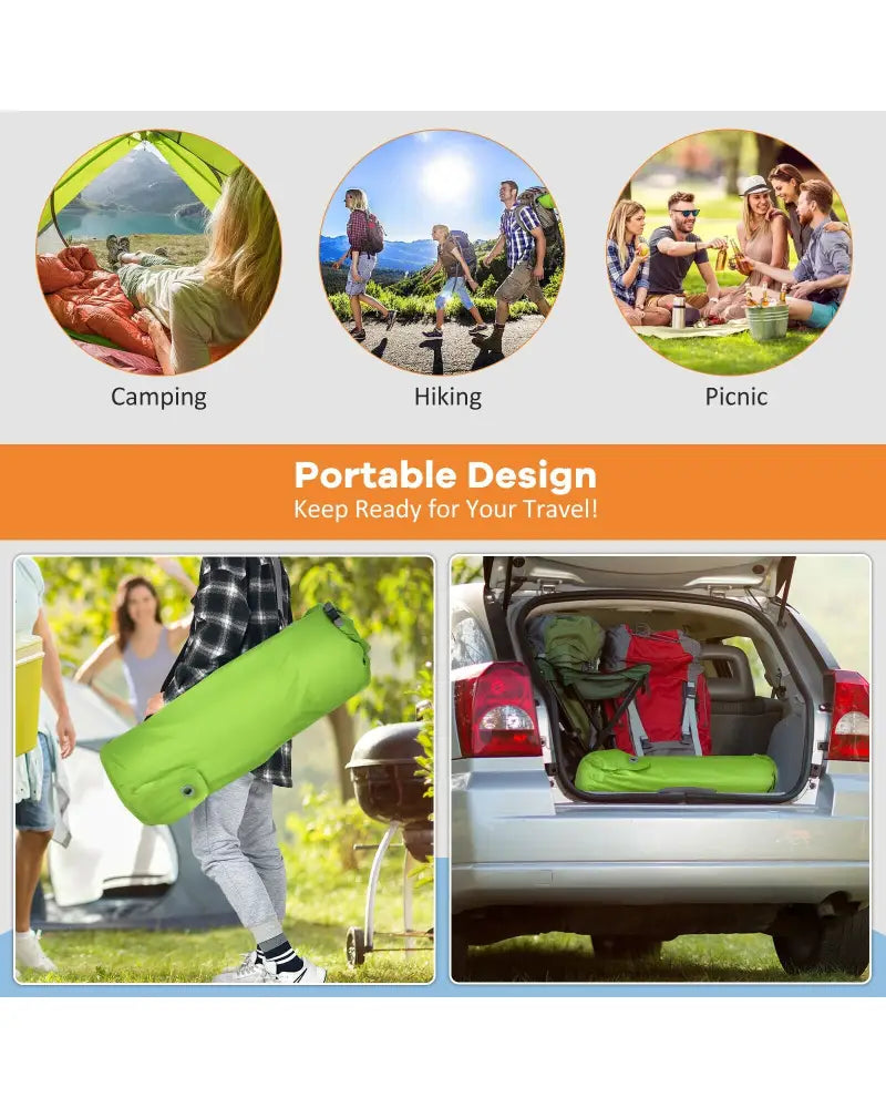 Self Inflating Folding Camping Sleeping Mattress with Carrying Bag-Green - Green - Air Mattresses & Sleeping Bags