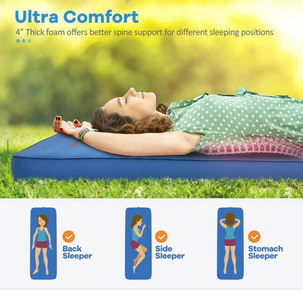 Self Inflating Folding Camping Sleeping Mattress with Carrying Bag-Blue - Blue - Air Mattresses & Sleeping Bags