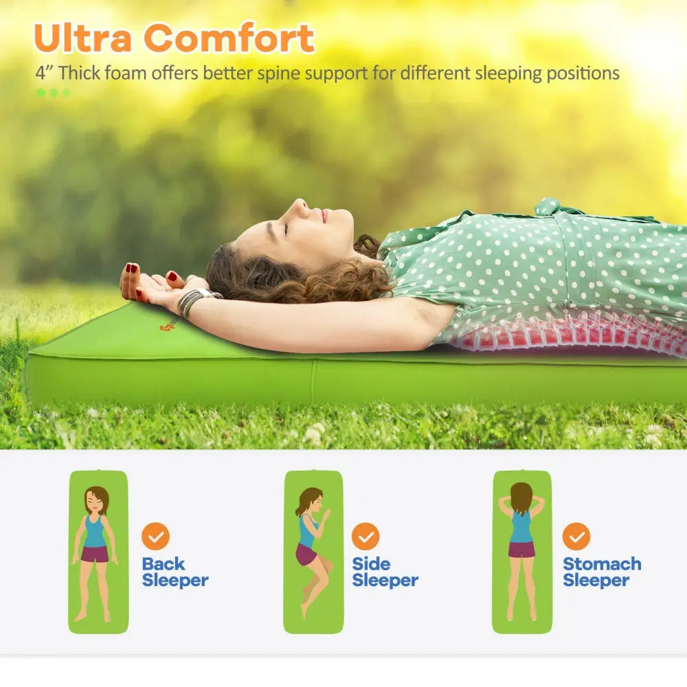 Self Inflating Folding Camping Sleeping Mattress with Carrying Bag-Green - Green - Air Mattresses & Sleeping Bags