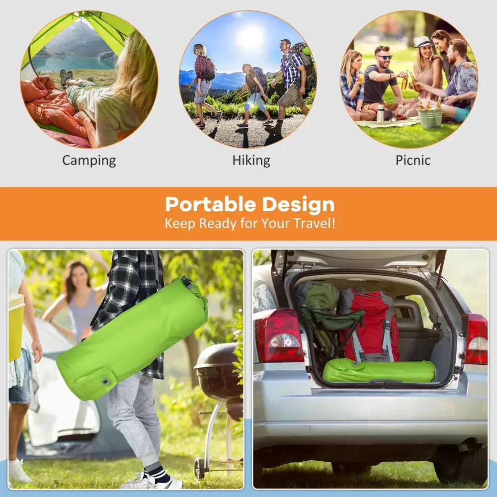 Self Inflating Folding Camping Sleeping Mattress with Carrying Bag-Green - Green - Air Mattresses & Sleeping Bags