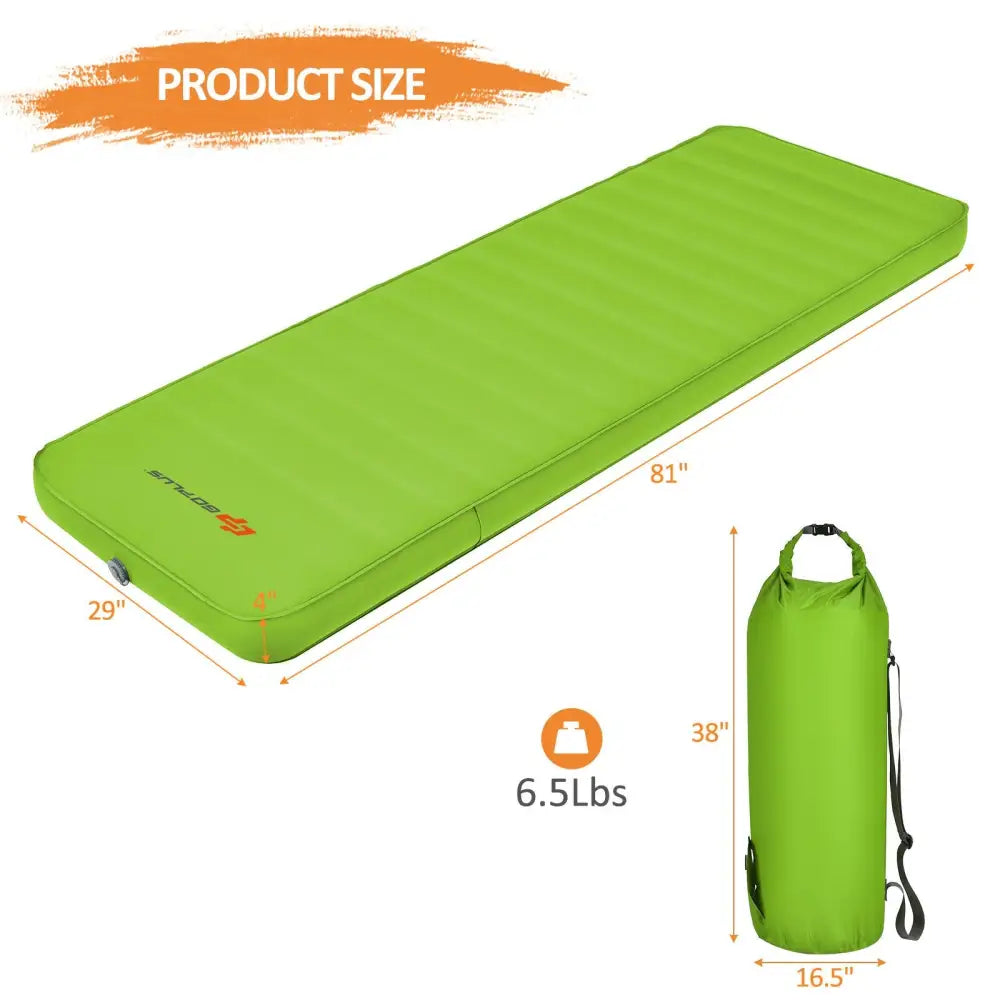Self Inflating Folding Camping Sleeping Mattress with Carrying Bag-Green - Green - Air Mattresses & Sleeping Bags
