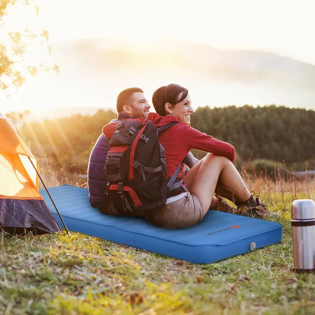Self Inflating Folding Camping Sleeping Mattress with Carrying Bag-Blue - Blue - Air Mattresses & Sleeping Bags