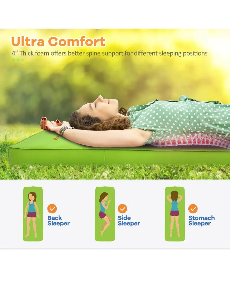 Self Inflating Folding Camping Sleeping Mattress with Carrying Bag-Green - Green - Air Mattresses & Sleeping Bags