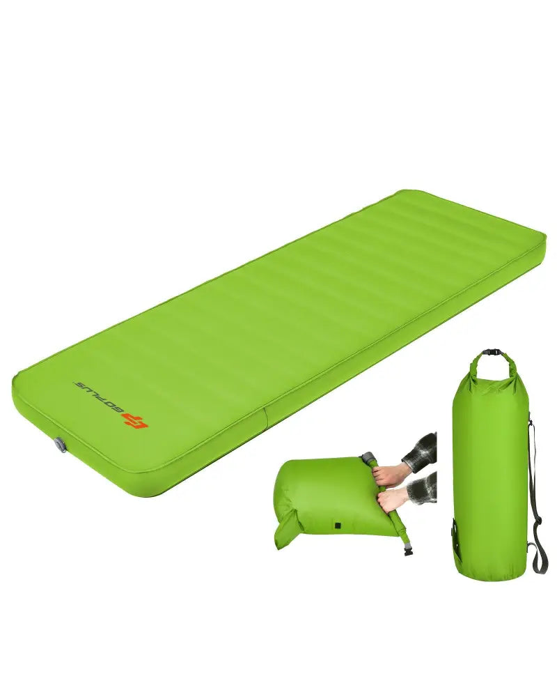 Self Inflating Folding Camping Sleeping Mattress with Carrying Bag-Green - Green - Air Mattresses & Sleeping Bags