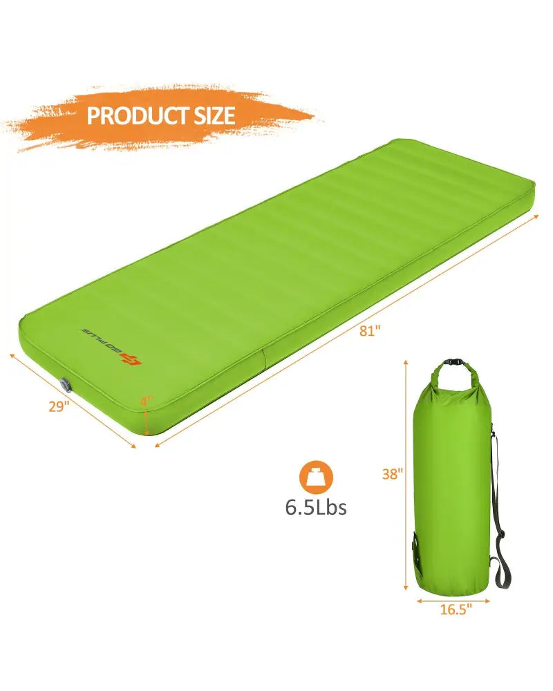 Self Inflating Folding Camping Sleeping Mattress with Carrying Bag-Green - Green - Air Mattresses & Sleeping Bags